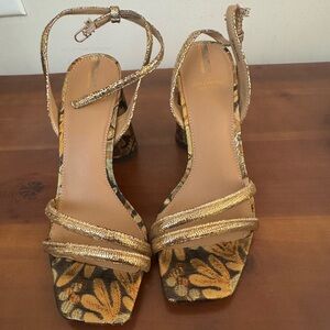 Sam Edelman Gold Strap Block Heels Size 7